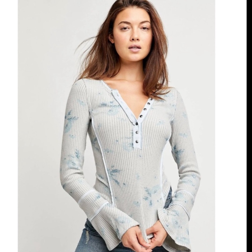 Free People Layer me Henley tie dye top with bell sleeves